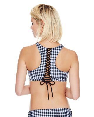 Steve Madden Picnic Gingham Halter Top Black/white