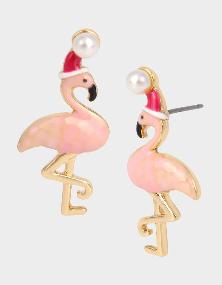 Betseyjohnson Holiday Whimsy Flamingo Studs Pink