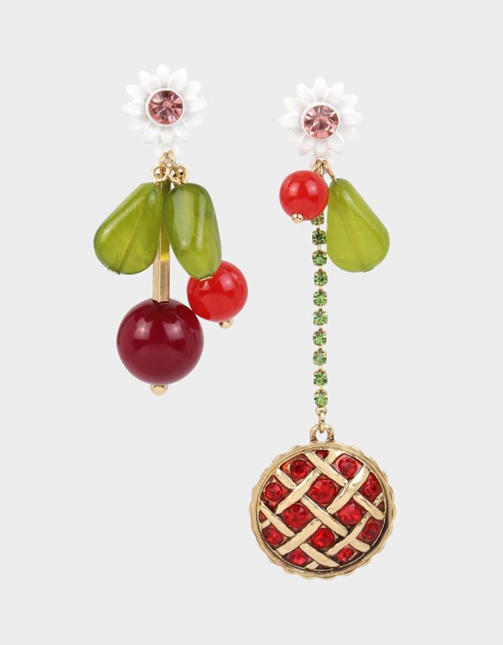 Betseyjohnson Summer Picnic Pie Mismatch Earrings Red