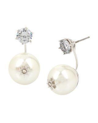 Steve Madden Betsey Blue Pearl Star Front Back Earrings Crystal
