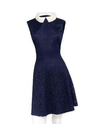 Steve Madden Pretty Pearl Neckline Dress Navy