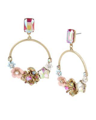 Steve Madden Blooming Betsey Flower Hoop Earrings Multi