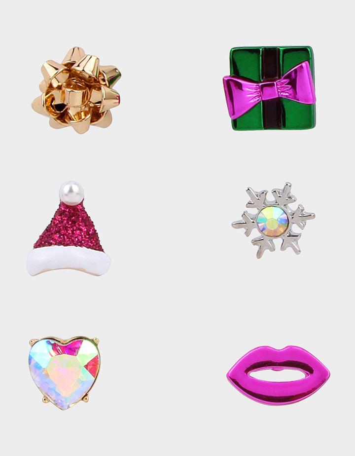 Betseyjohnson Pink Xmas Present Stud Set Multi