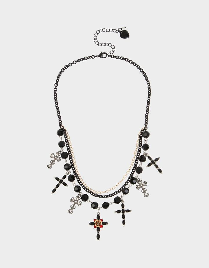 Betseyjohnson Rockin Riches Cross Frontal Necklace Black