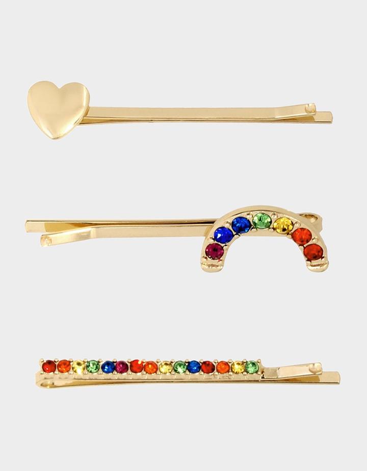 Betseyjohnson Rainbow Retro Hair Pin Set Rainbow Multi