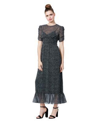 Steve Madden Tiny Dots Ruffle Hem Maxi Dress Black/white