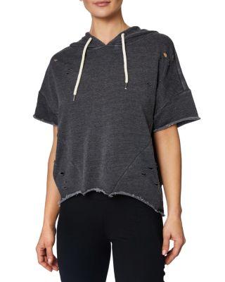 Steve Madden Distressed Short Sleeve Hoodie Blush