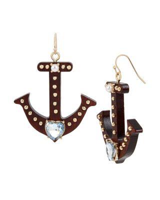 Steve Madden Anchors Away Anchor Drop Earrings Wood