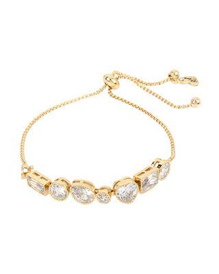 Steve Madden Betsey Blue Mixed Shapes Gold Slider Bracelet Crystal