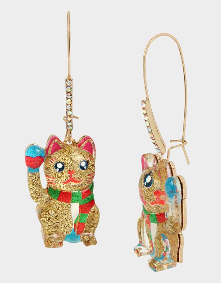 Betseyjohnson Holiday Whimsy Cat Hook Earrings Multi