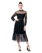 Steve Madden Victorian Glam Dotted Maxi Dress Black