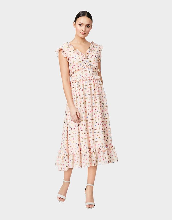 Betseyjohnson Bug Garden Tea Length Dress Cream Multi