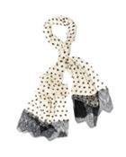 Steve Madden Heart Dots Lace Trimmed Scarf Ivory