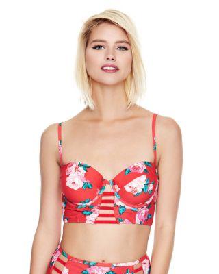 Steve Madden Rose Fantasy Molded Bra Top Red Multi