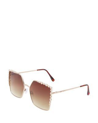 Steve Madden Pearl Rimmed Polygon Sunglasses Rose