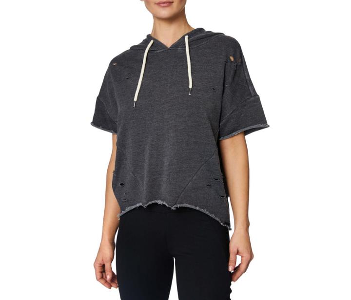 Betseyjohnson Distressed Short Sleeve Hoodie Black