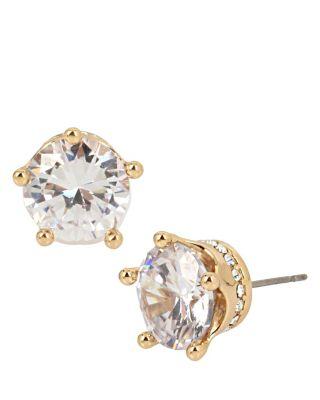 Steve Madden Betsey Blue Crown Stud Gold Earrings Crystal