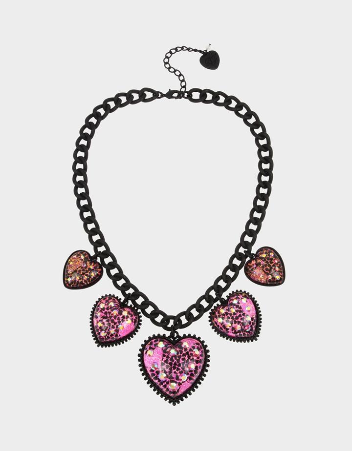 Betseyjohnson Xox Glitter Hearts Necklace Fuchsia