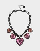 Betseyjohnson Xox Glitter Hearts Necklace Fuchsia