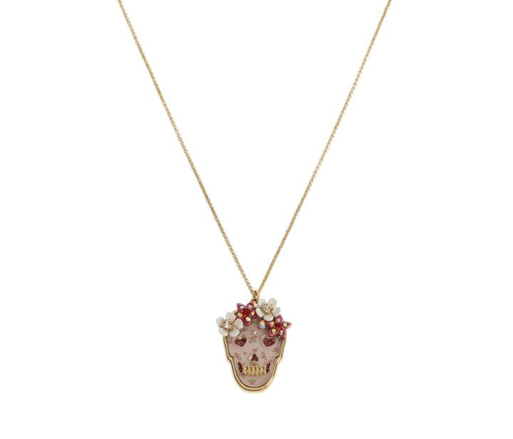 Betseyjohnson Opulent Floral Small Skull Necklace Pink