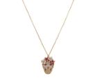 Betseyjohnson Opulent Floral Small Skull Necklace Pink