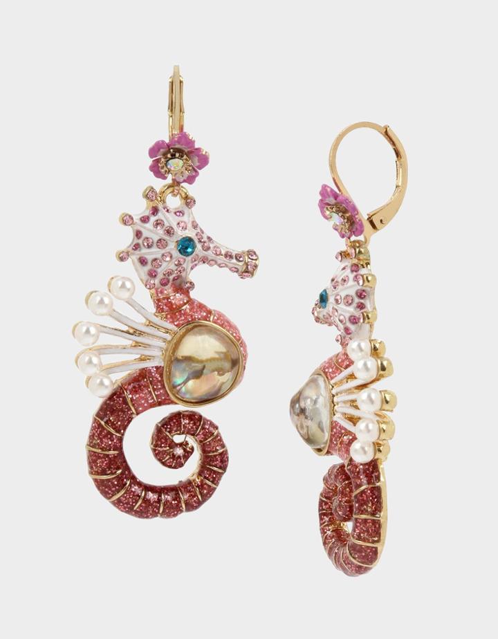 Betseyjohnson Festival Mermaid Seahorse Drop Earrings Pink
