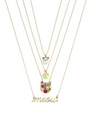Steve Madden Just Kitten Around Cat 4 Necklace Set Multi