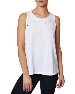 Steve Madden Distressed Lace Up Racerback Tank White