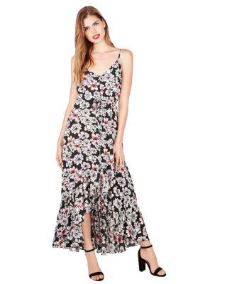 Steve Madden Pretty Petals High Low Maxi Dress Black Multi