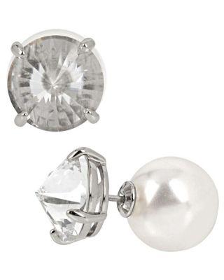 Steve Madden Betsey Blue Pearl Front Back Earrings Crystal