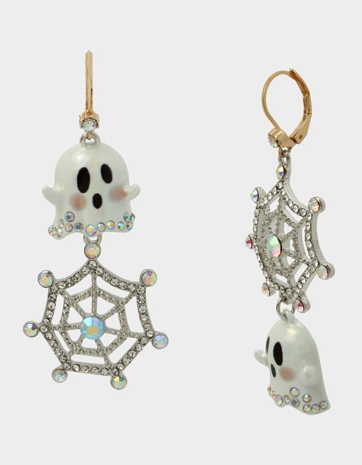 Betseyjohnson Just Treats Ghost Web Earrings White