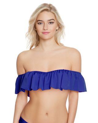 Steve Madden Malibu Solids Ruffle Bandeau Top Navy