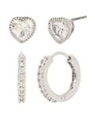 Steve Madden Betsey Blue Pave Hoop And Heart Stud Earring Set Crystal
