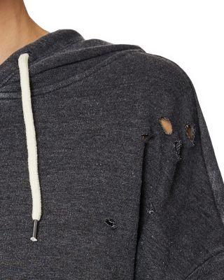 Steve Madden Distressed Short Sleeve Hoodie Black