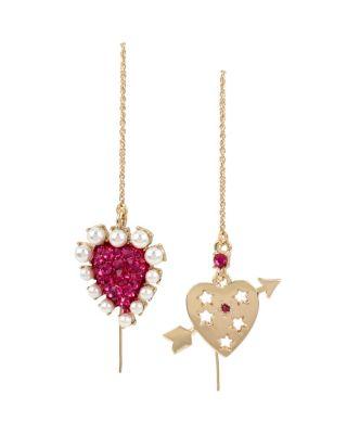 Steve Madden Mystic Baroque Heart Threader Earrings Fuchsia