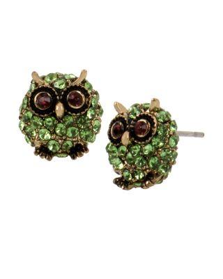 Steve Madden Surreal Forest Green Owl Stud Earrings Green