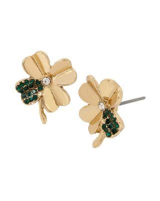 Steve Madden Lucky Charms Four Leaf Clover Stud Earrings Green
