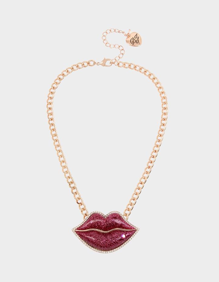 Betseyjohnson Xox Betsey Big Kiss Necklace Pink