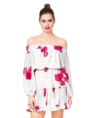 Steve Madden New Bohemian Off The Shoulder Dress White/pink
