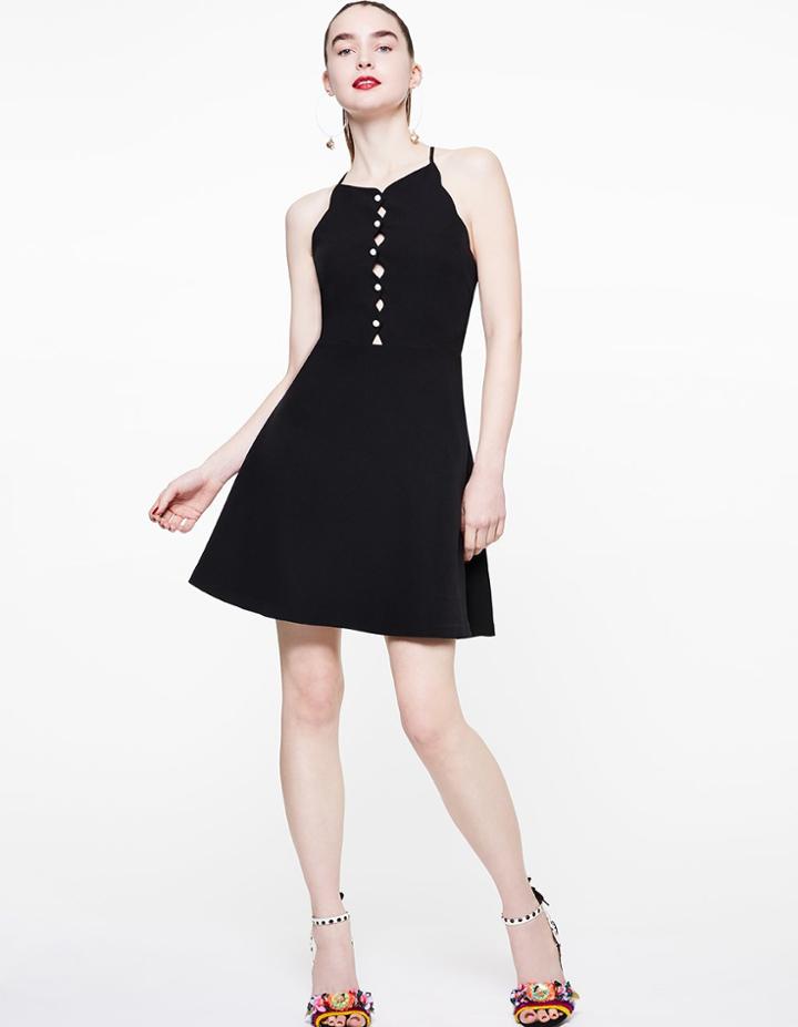 Betseyjohnson Scallop Neck Mini Dress Black