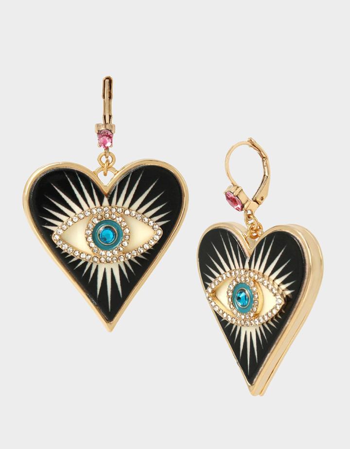 Betseyjohnson Protect Ya Neck Heart Eye Earrings Blue