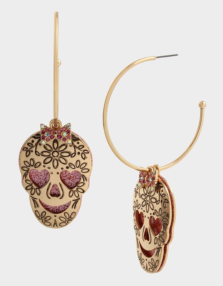 Betseyjohnson Skulls And Cats Hoop Earrings Pink