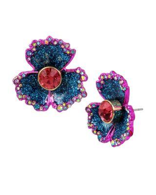 Steve Madden Blooming Betsey Flower Stud Earrings Blue