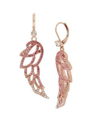 Steve Madden Little Angels Wing Drop Earrings Pink