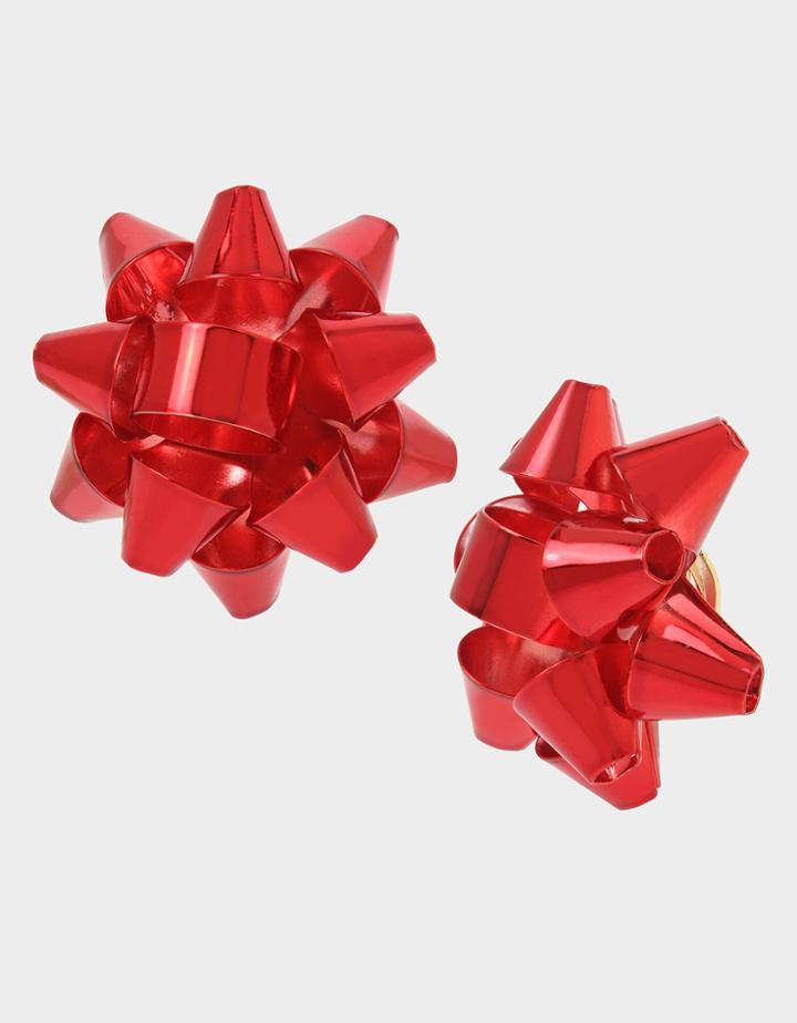 Betseyjohnson Hi Ho Holidays Bow Clip Earrings Red