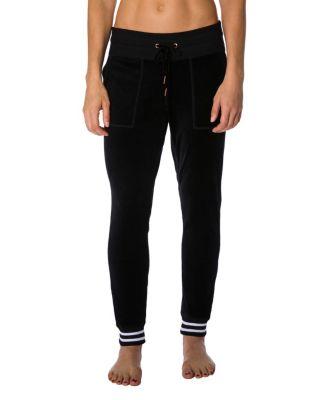 Steve Madden Velour Skinny Pant With Striped Ribbing Black