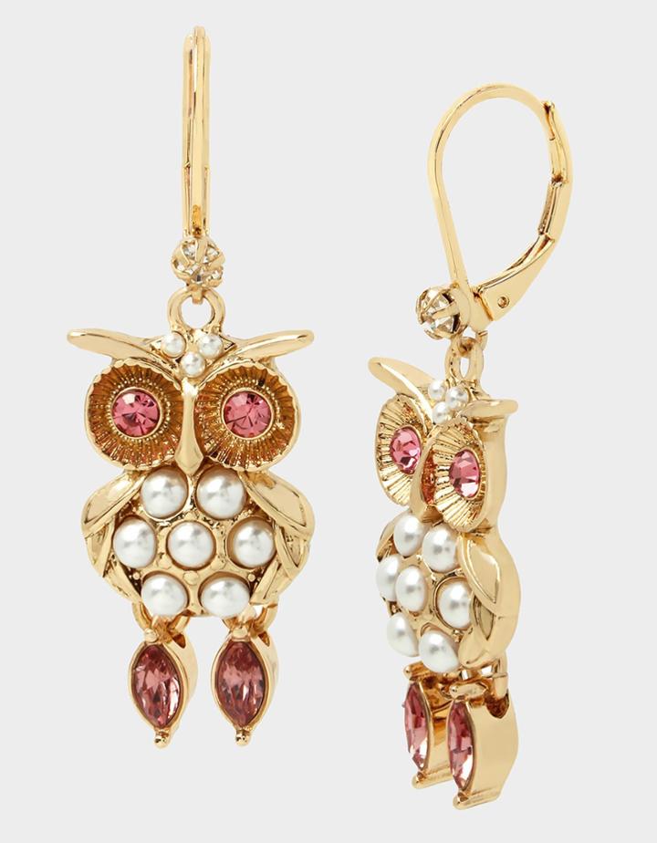 Betseyjohnson Back To School Owl Earrings Pink