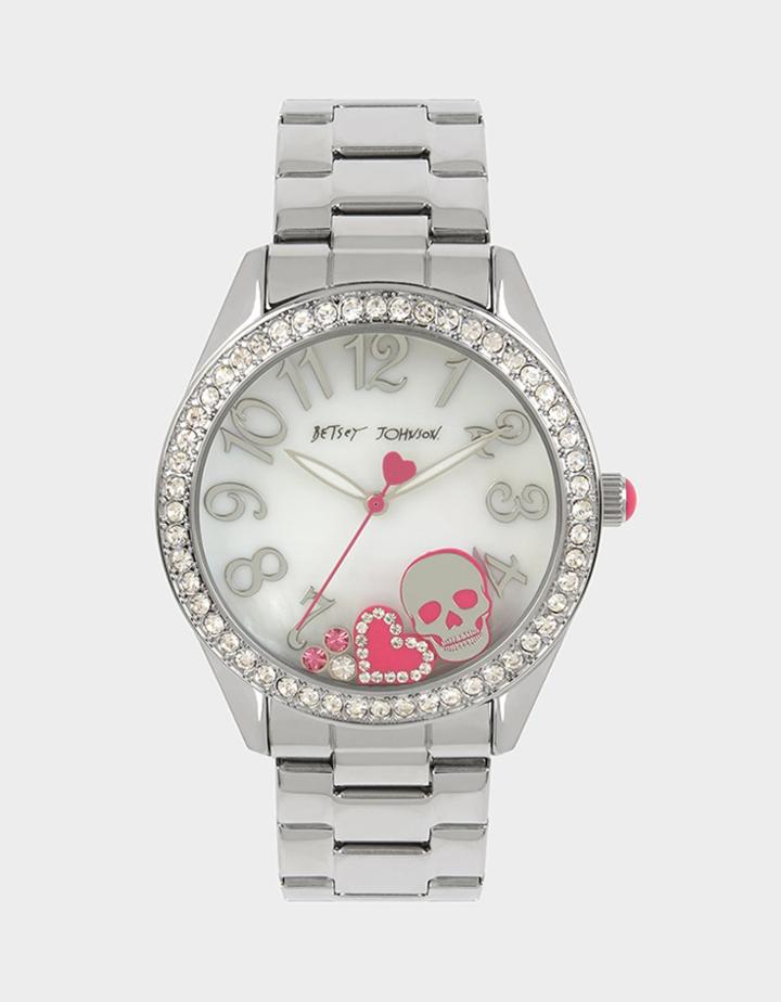 Betseyjohnson Heart And Skull Watch Silver