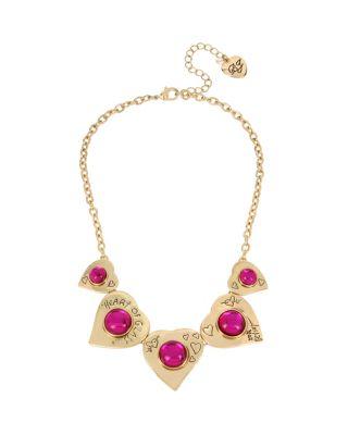 Steve Madden Breaking Hearts Frontal Necklace Pink