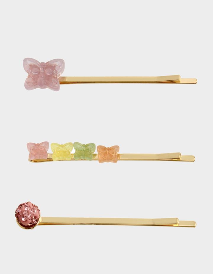 Betseyjohnson Gummy Butterfly Hair Pin Set Pastel Multi
